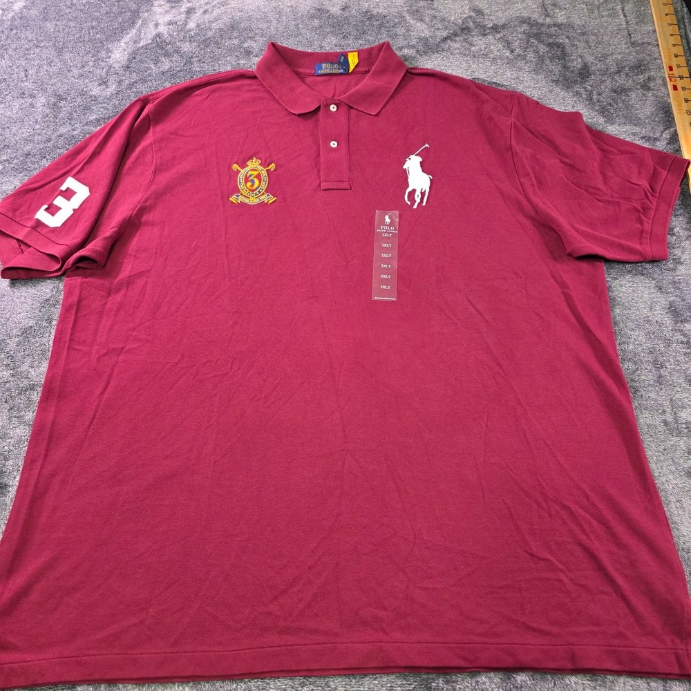 Polo Ralph Lauren Big Pony Crest Mesh Polo Shirt Mens 3XLT Burgundy 3 Patch